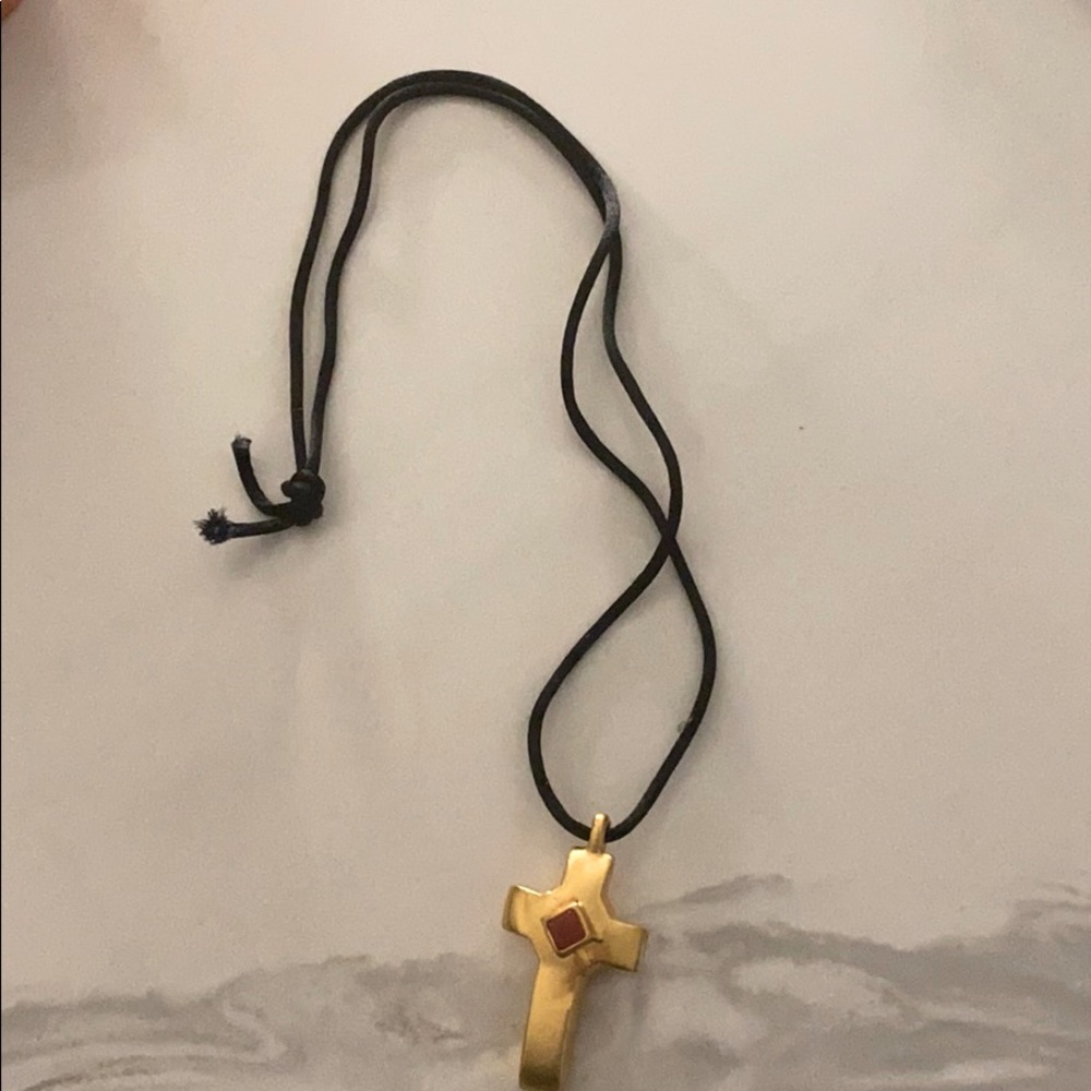 Cross necklace with coral center stone